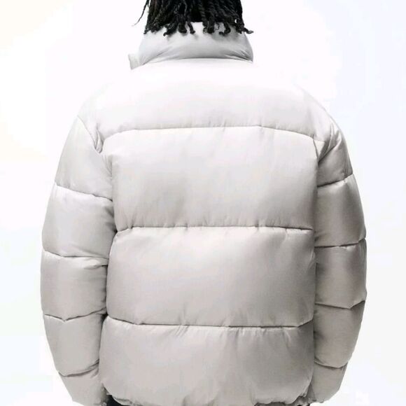 NEW ZARA Puffer Jacket Gray Full-zip Snap Medium - Picture 11 of 12